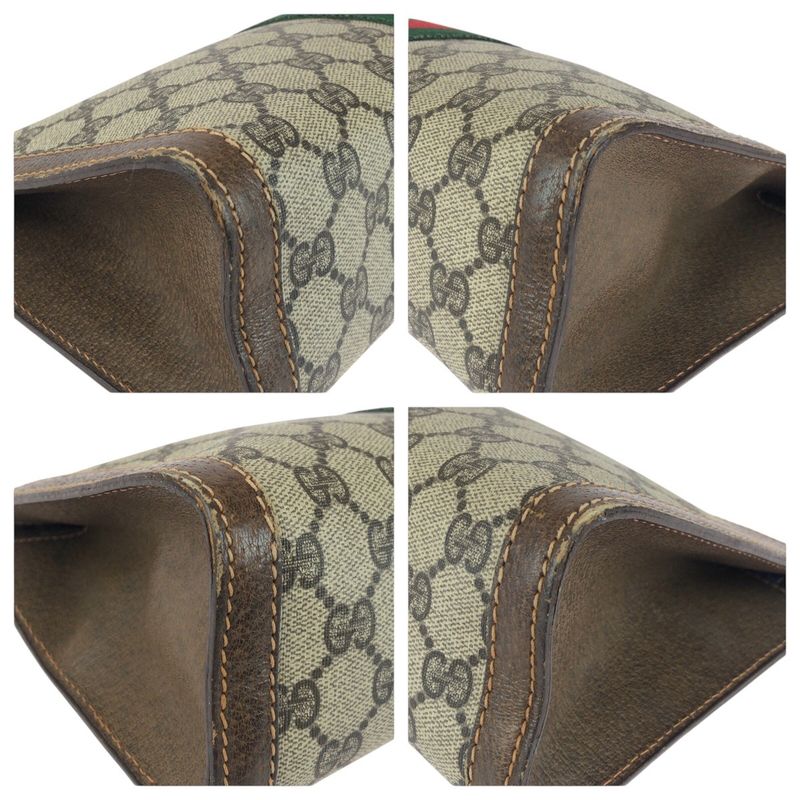 Gucci Vintage Old Gucci Sherry Line Brown Gray GG Supreme Canvas/leather Clutch