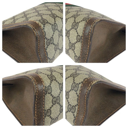 Gucci Vintage Old Gucci Sherry Line Brown Gray GG Supreme Canvas/leather Clutch