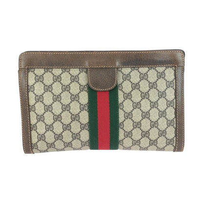 Gucci Vintage Old Gucci Sherry Line Brown Gray GG Supreme Canvas/leather Clutch