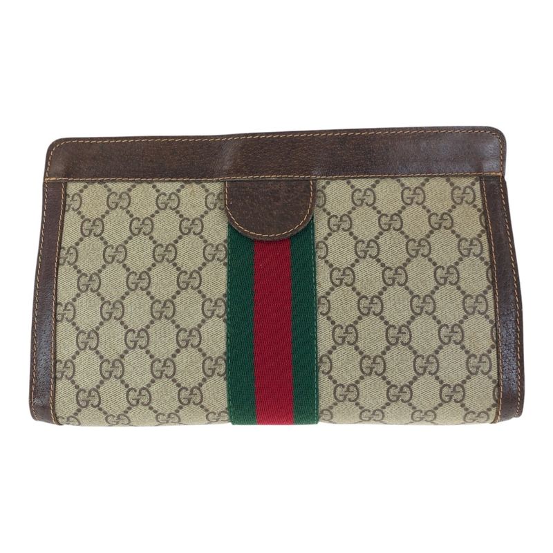 Gucci Vintage Sherry Line Old Gucci Beige Brown GG Supreme Canvas/leather