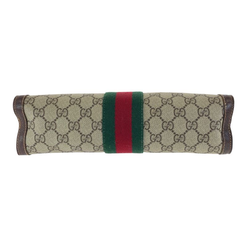 Gucci Vintage Sherry Line Old Gucci Beige Brown GG Supreme Canvas/leather