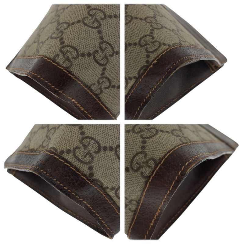 Gucci Vintage Sherry Line Old Gucci Beige Brown GG Supreme Canvas/leather