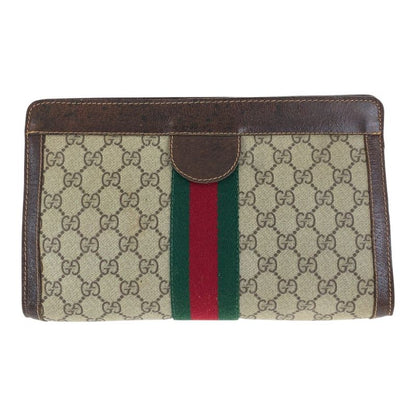 Gucci Vintage Sherry Line Old Gucci Beige Brown GG Supreme Canvas/leather