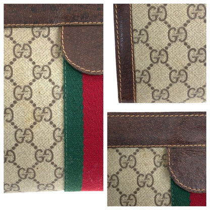 Gucci Vintage Sherry Line Old Gucci Beige Brown GG Supreme Canvas/leather