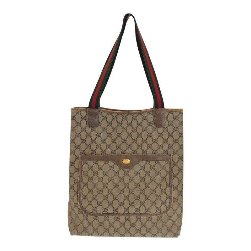 Gucci Vintage Sherry Line Old Gucci Brown Gold Hardware GG Supreme Canvas/leathe