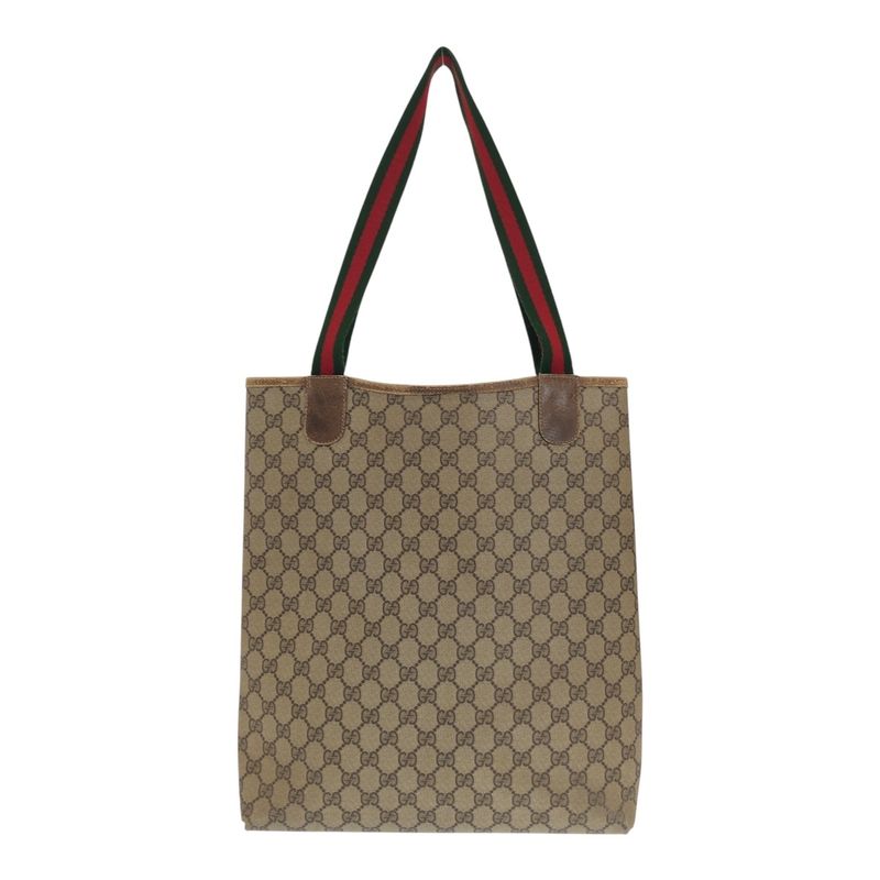 Gucci Vintage Sherry Line Old Gucci Brown Gold Hardware GG Supreme Canvas/leathe