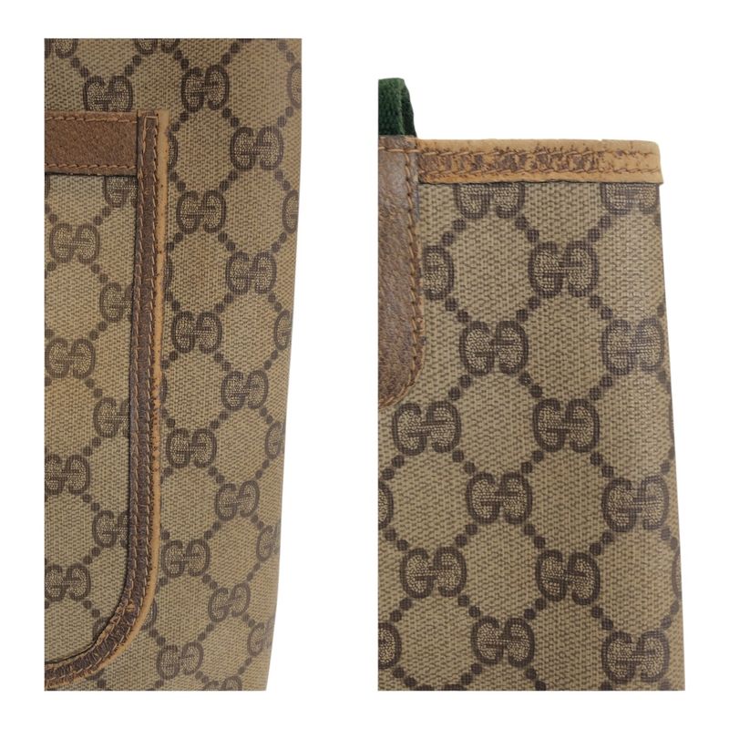 Gucci Vintage Sherry Line Old Gucci Brown Gold Hardware GG Supreme Canvas/leathe