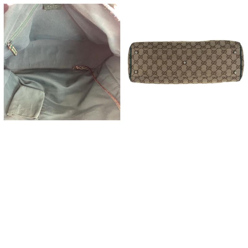 Gucci Sherry Line Beige Green Silver Hardware GG Canvas/leather 145758 Tote Bag