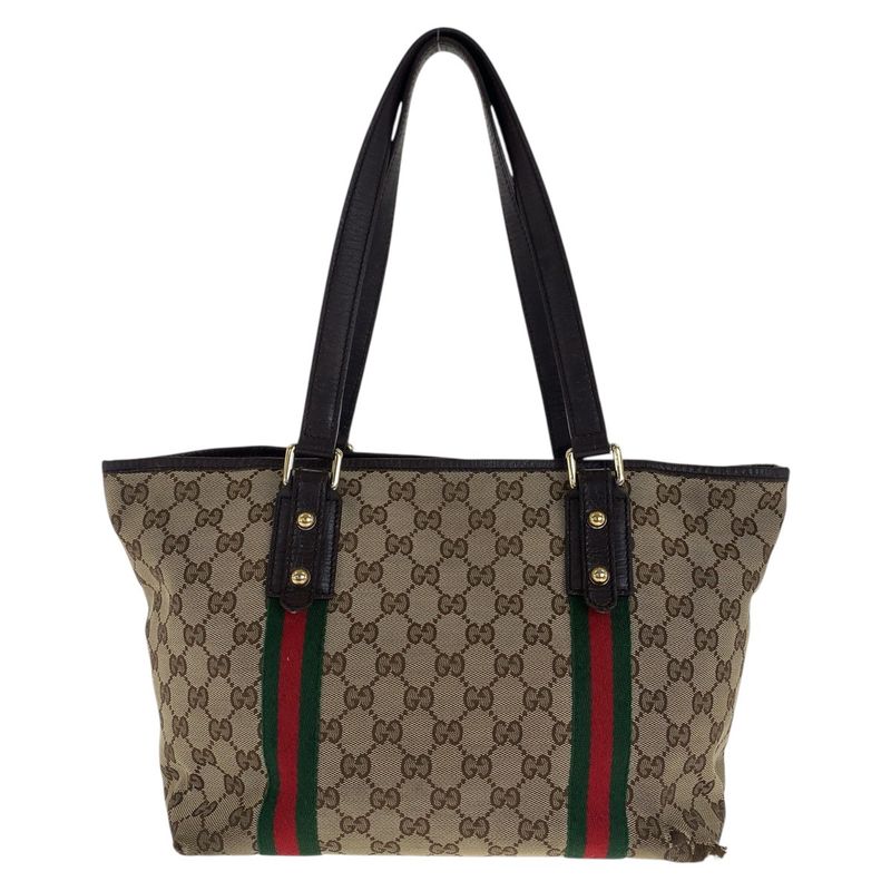 Gucci Sherry Line Beige Brown Gold Hardware GG Canvas/leather Tote Bag Shoulder