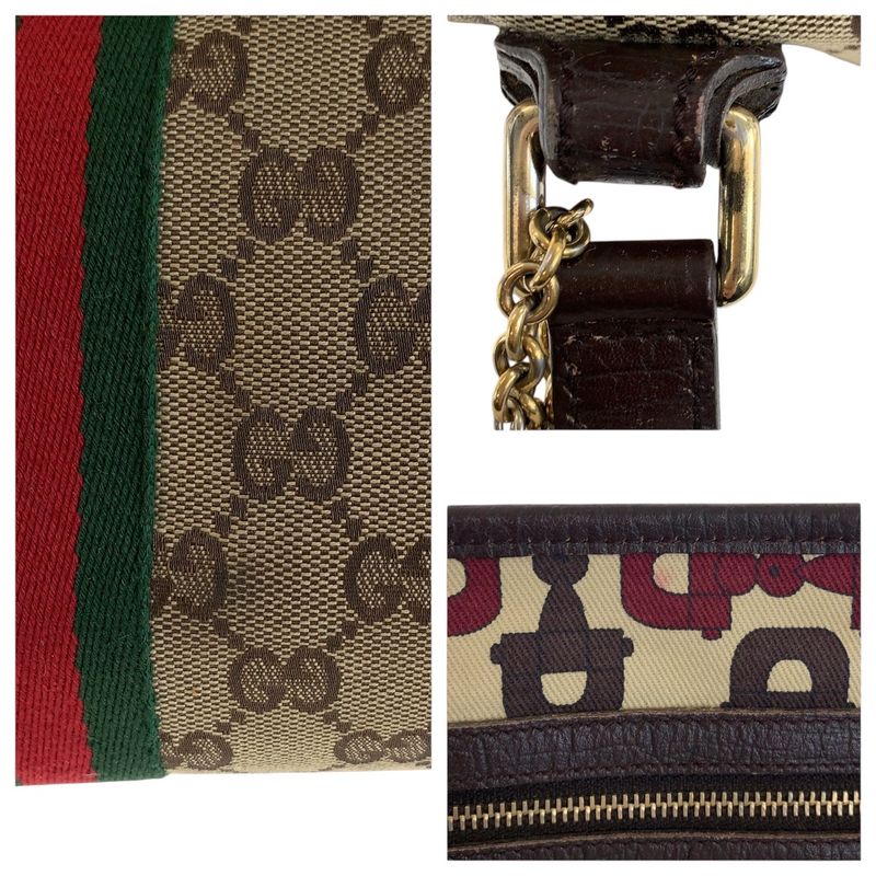 Gucci Sherry Line Beige Brown Gold Hardware GG Canvas/leather Tote Bag Shoulder