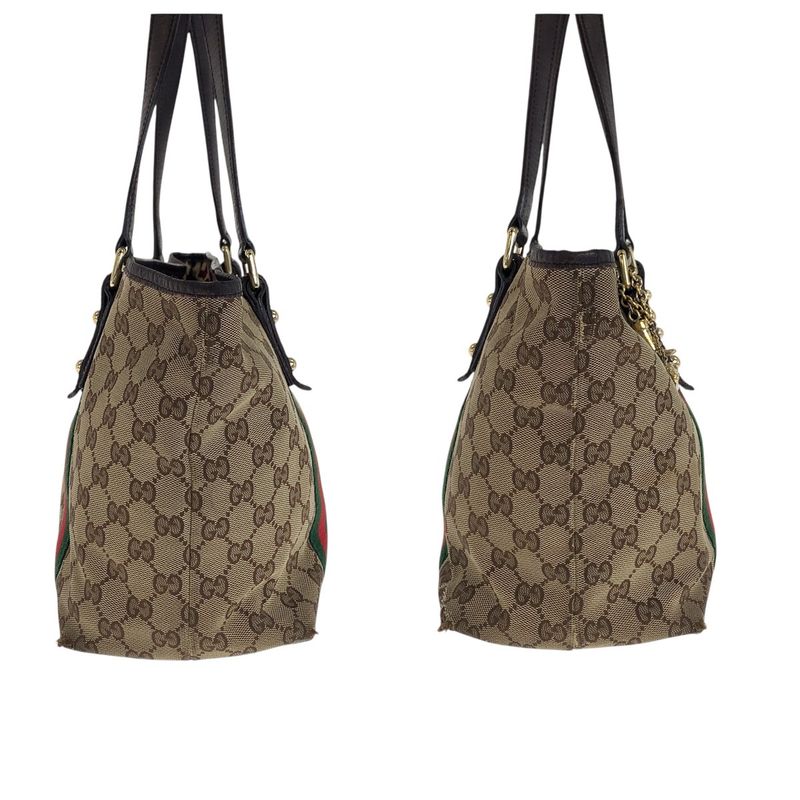 Gucci Sherry Line Beige Brown Gold Hardware GG Canvas/leather Tote Bag Shoulder