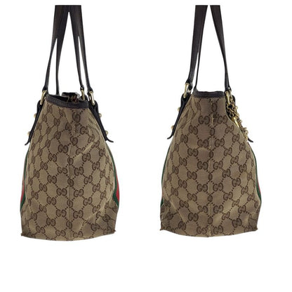 Gucci Sherry Line Beige Brown Gold Hardware GG Canvas/leather Tote Bag Shoulder