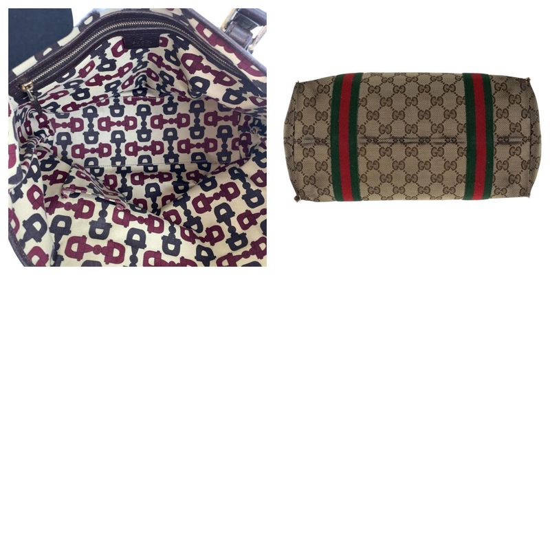 Gucci Sherry Line Beige Brown Gold Hardware GG Canvas/leather Tote Bag Shoulder