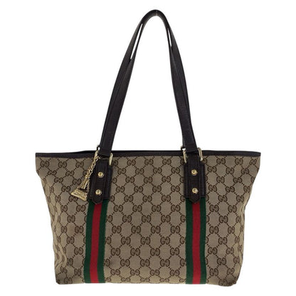Gucci Sherry Line Beige Brown Gold Hardware GG Canvas/leather Tote Bag Shoulder