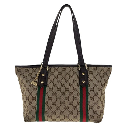 Gucci Sherry Line Beige Brown Gold Hardware GG Canvas/leather Tote Bag Shoulder