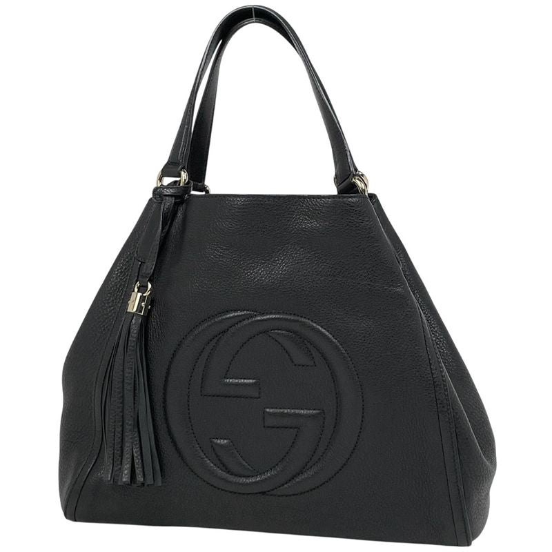 Gucci Soho Tote Bag Fringe Interlocking G Tote Leather Black 282309 Women