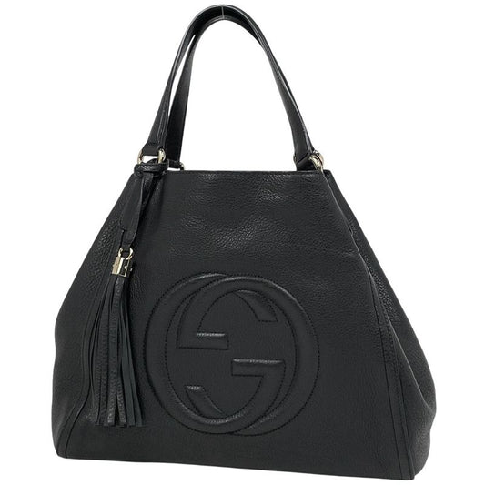 Gucci Soho Tote Bag Fringe Interlocking G Tote Leather Black 282309 Women