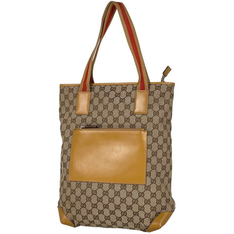 Gucci GG Pattern Tote Bag Sherry Line Web Tote Bag GG Canvas Beige Brown Women