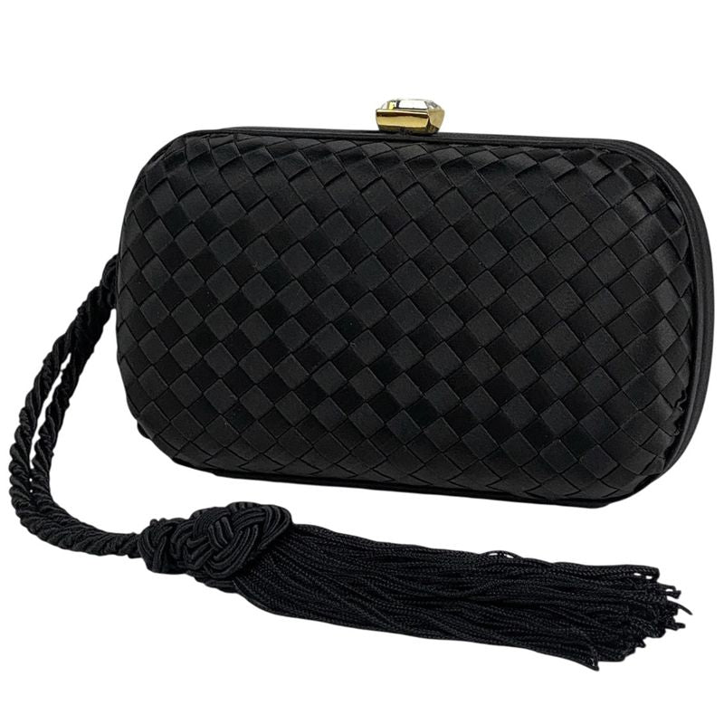 Bottega Veneta Intrecciato Pouch Party Bag Accessory Pouch Satin Black Women