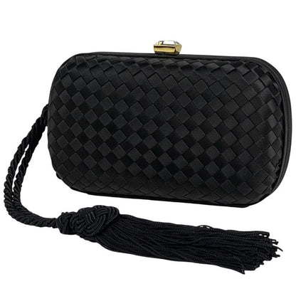 Bottega Veneta Intrecciato Pouch Party Bag Accessory Pouch Satin Black Women