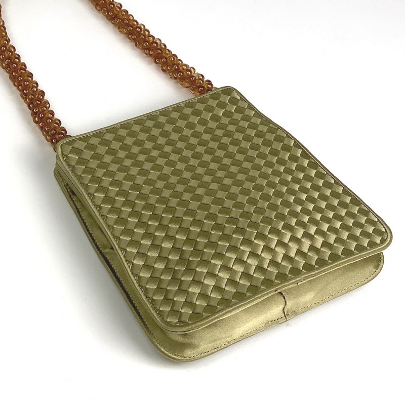 Bottega Veneta Intrecciato Handbag Gusset Beaded Mini Handbag Satin Gold Women
