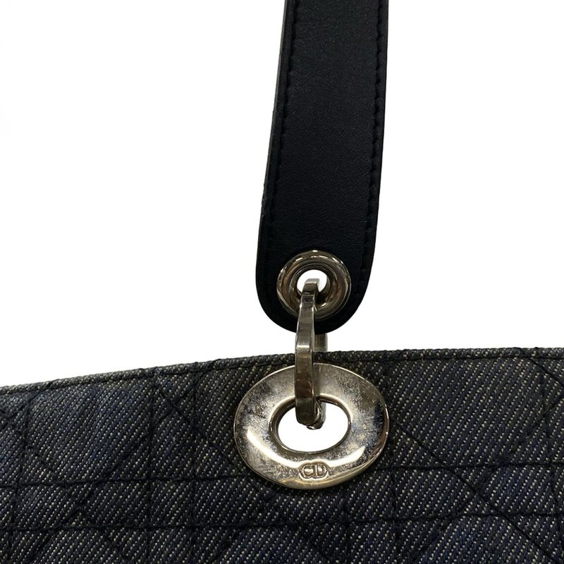 Dior/christian Dior Tote Bag Canage Stitch Navy And Silver Leather