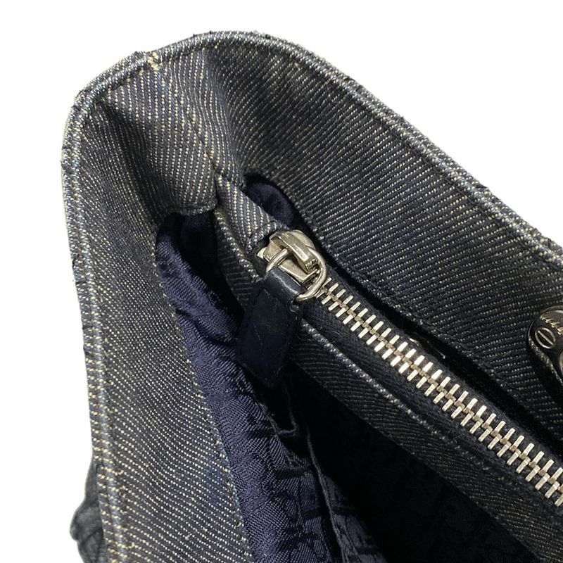 Dior/christian Dior Tote Bag Canage Stitch Navy And Silver Leather