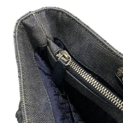 Dior/christian Dior Tote Bag Canage Stitch Navy And Silver Leather