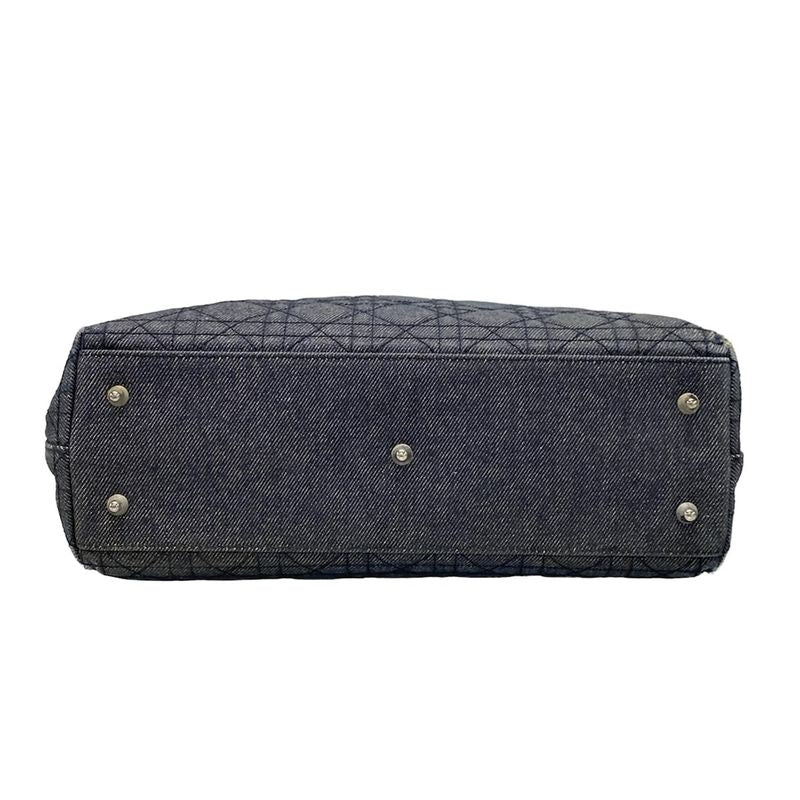 Dior/christian Dior Tote Bag Canage Stitch Navy And Silver Leather