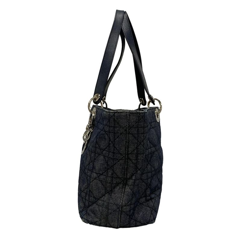 Dior/christian Dior Tote Bag Canage Stitch Navy And Silver Leather
