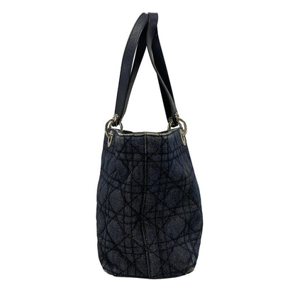 Dior/christian Dior Tote Bag Canage Stitch Navy And Silver Leather