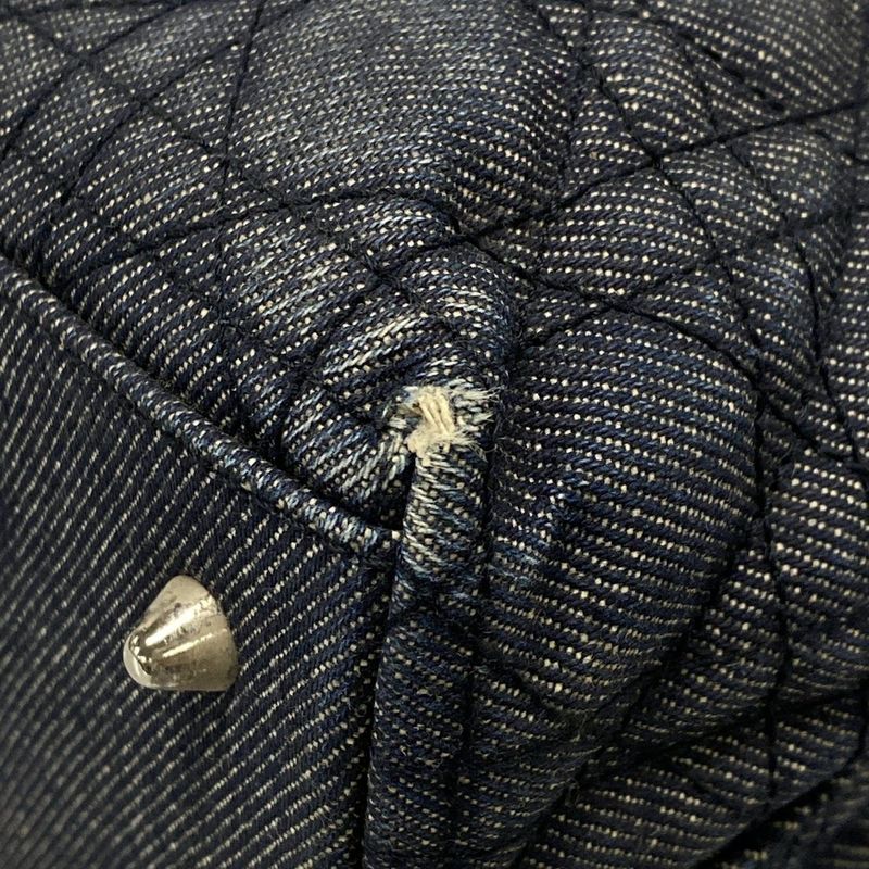 Dior/christian Dior Tote Bag Canage Stitch Navy And Silver Leather