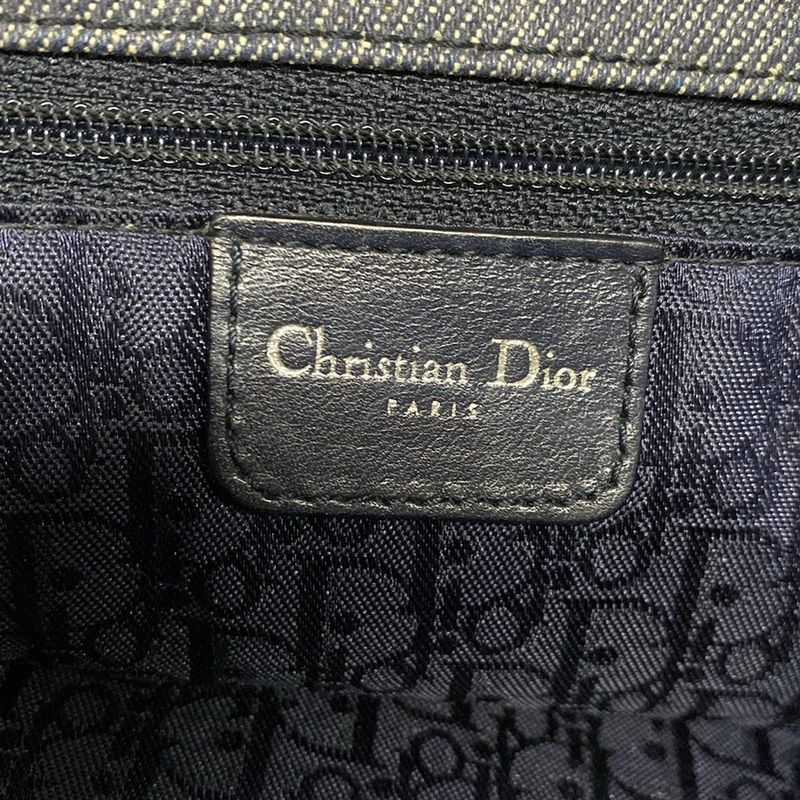 Dior/christian Dior Tote Bag Canage Stitch Navy And Silver Leather