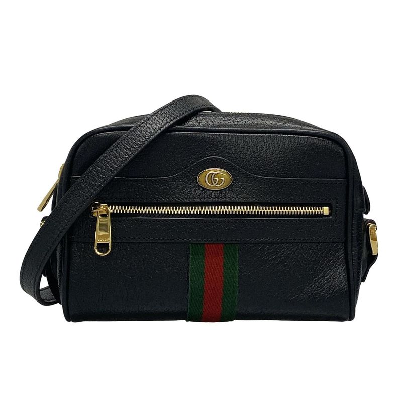 Gucci Shoulder Bag Sherry (web) 719885 Black Green And Red Leather