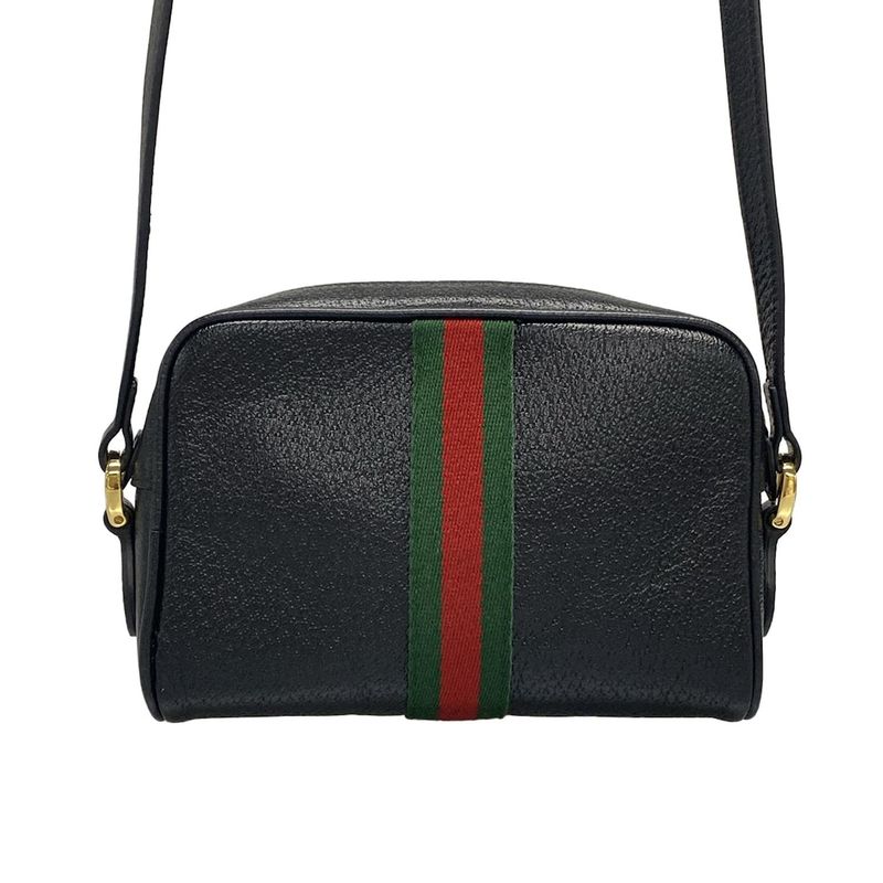 Gucci Shoulder Bag Sherry (web) 719885 Black Green And Red Leather
