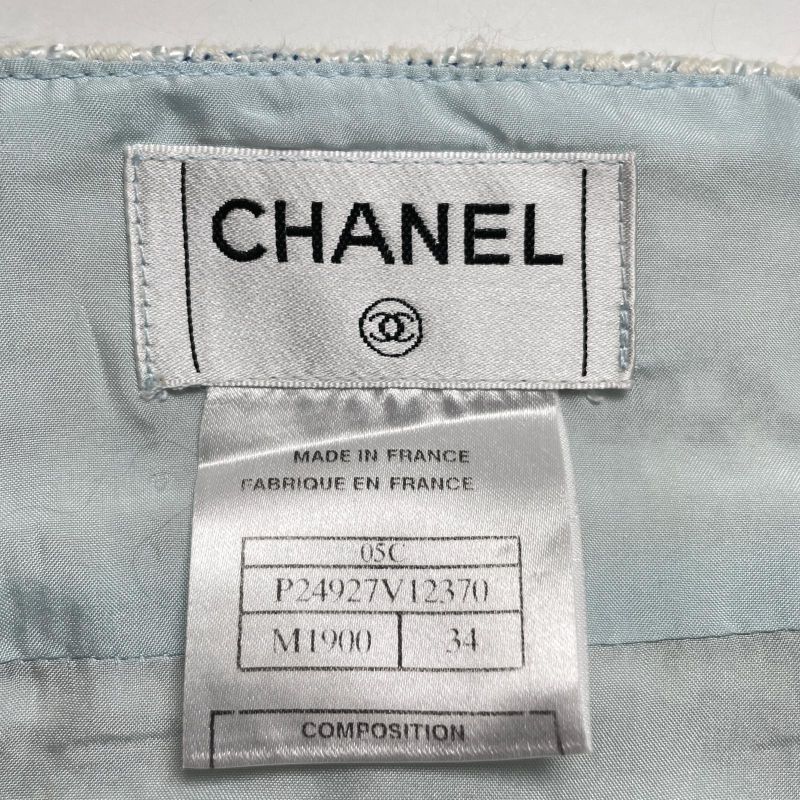 CHANEL Vintage 05C P24927 Coco Mark Parts Linen Blend Tweed Skirt Tight Skirt