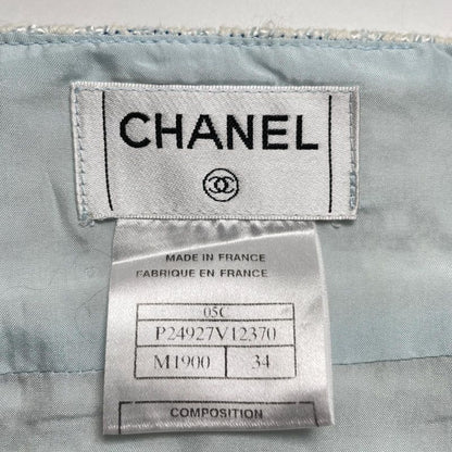CHANEL Vintage 05C P24927 Coco Mark Parts Linen Blend Tweed Skirt Tight Skirt