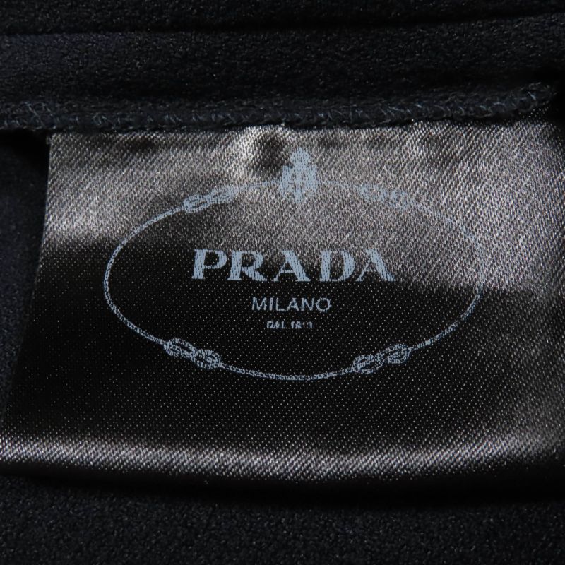 Prada P3309 Lace Combination V-neck Long Sleeve Dress Navy 40 Made In Italy