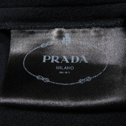 Prada P3309 Lace Combination V-neck Long Sleeve Dress Navy 40 Made In Italy