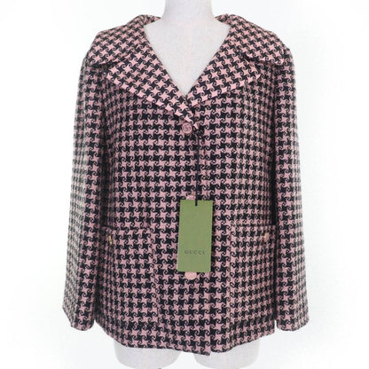 Gucci 674323 Wool GG Button Staggered Handtooth Jacket Coat Pink 40 Made In