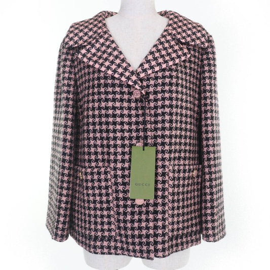 Gucci 674323 Wool GG Button Staggered Handtooth Jacket Coat Pink 40 Made In