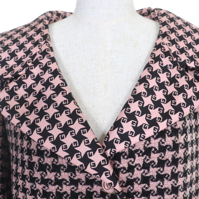 Gucci 674323 Wool GG Button Staggered Handtooth Jacket Coat Pink 40 Made In