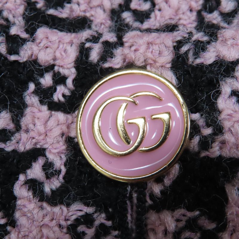 Gucci 674323 Wool GG Button Staggered Handtooth Jacket Coat Pink 40 Made In