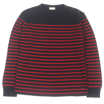 Saint Laurent Paris 588063 Striped Long Sleeve Knit Sweater Red Black M Made In