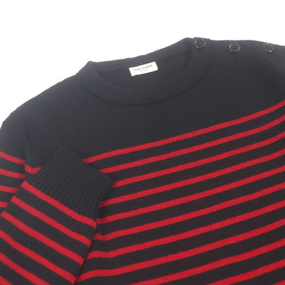 Saint Laurent Paris 588063 Striped Long Sleeve Knit Sweater Red Black M Made In