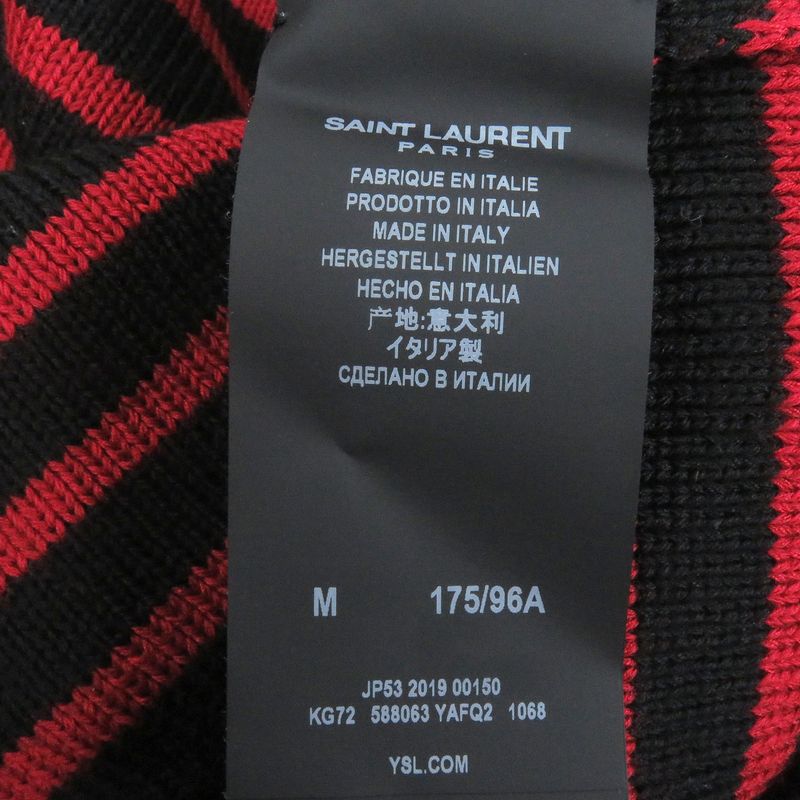 Saint Laurent Paris 588063 Striped Long Sleeve Knit Sweater Red Black M Made In