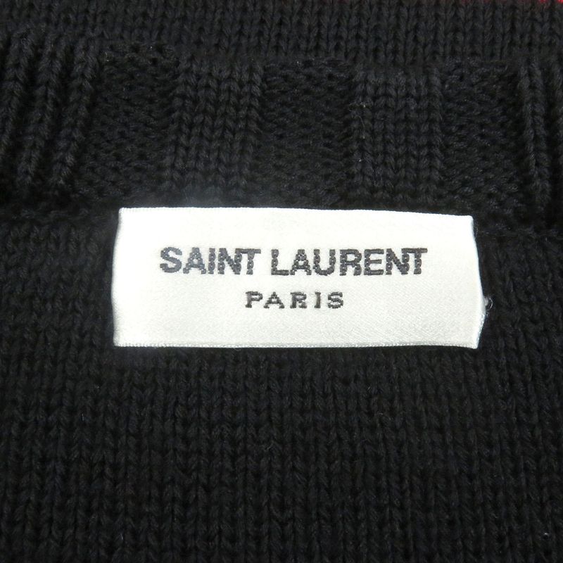 Saint Laurent Paris 588063 Striped Long Sleeve Knit Sweater Red Black M Made In