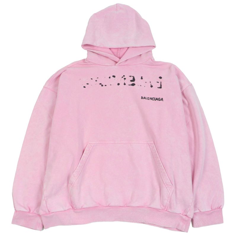 Balenciaga 24SS 767877 Hand Draw Medium Fit Pullover Hoodie Damaged Pink S