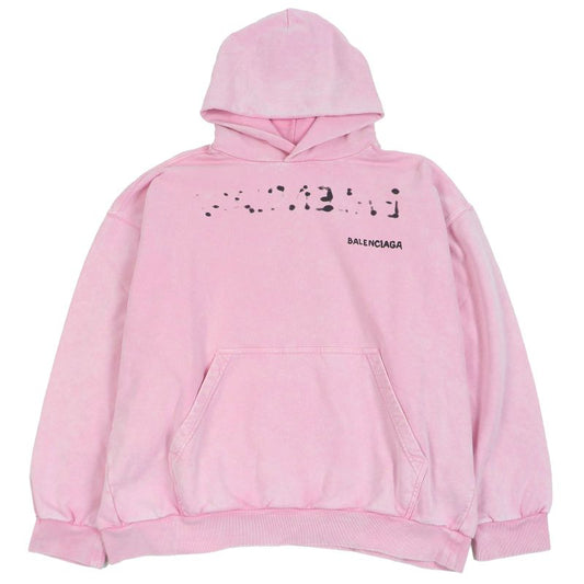 Balenciaga 24SS 767877 Hand Draw Medium Fit Pullover Hoodie Damaged Pink S