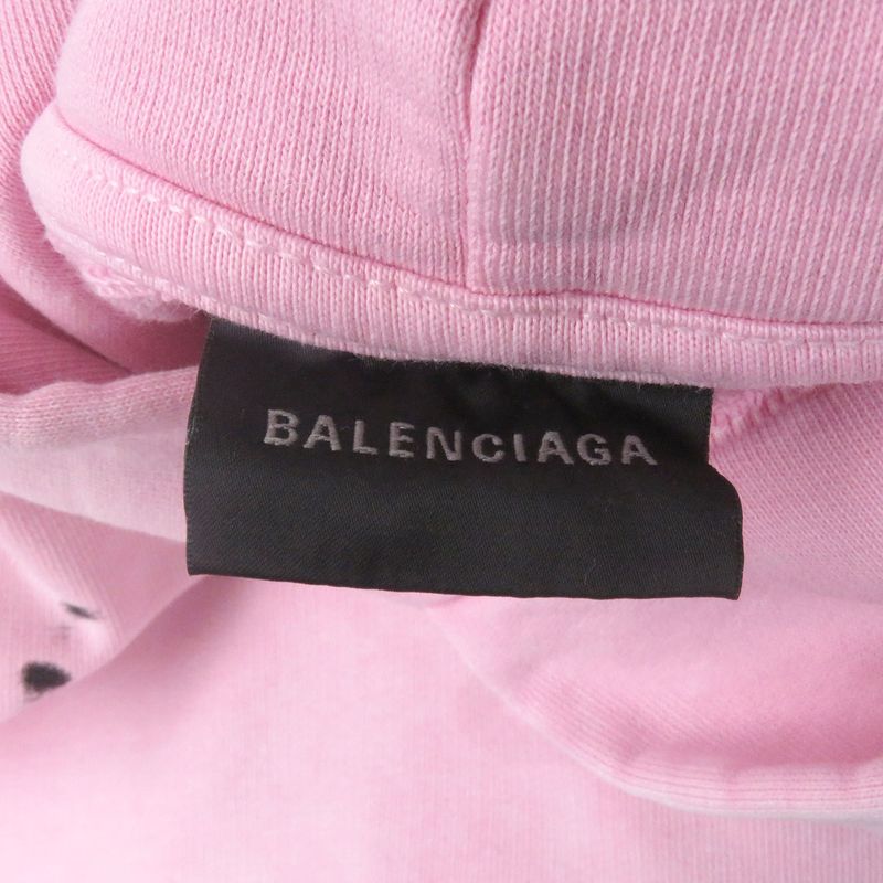 Balenciaga 24SS 767877 Hand Draw Medium Fit Pullover Hoodie Damaged Pink S